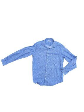 Calvin Klein Mens Button-Down Shirt Blue Abstract Print Long Sleeve Casual Fit